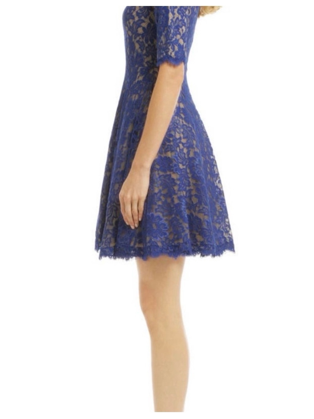 Monique Lhuillier Royal Blue Scalloped Hem Lace Fit-and-Flare Dress S - Picture 4 of 7